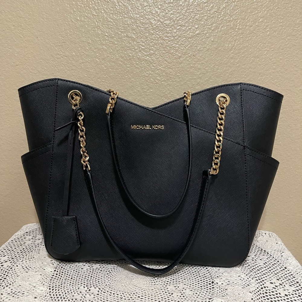 Sold - Michael Kors Black Handbag with Gold Chains